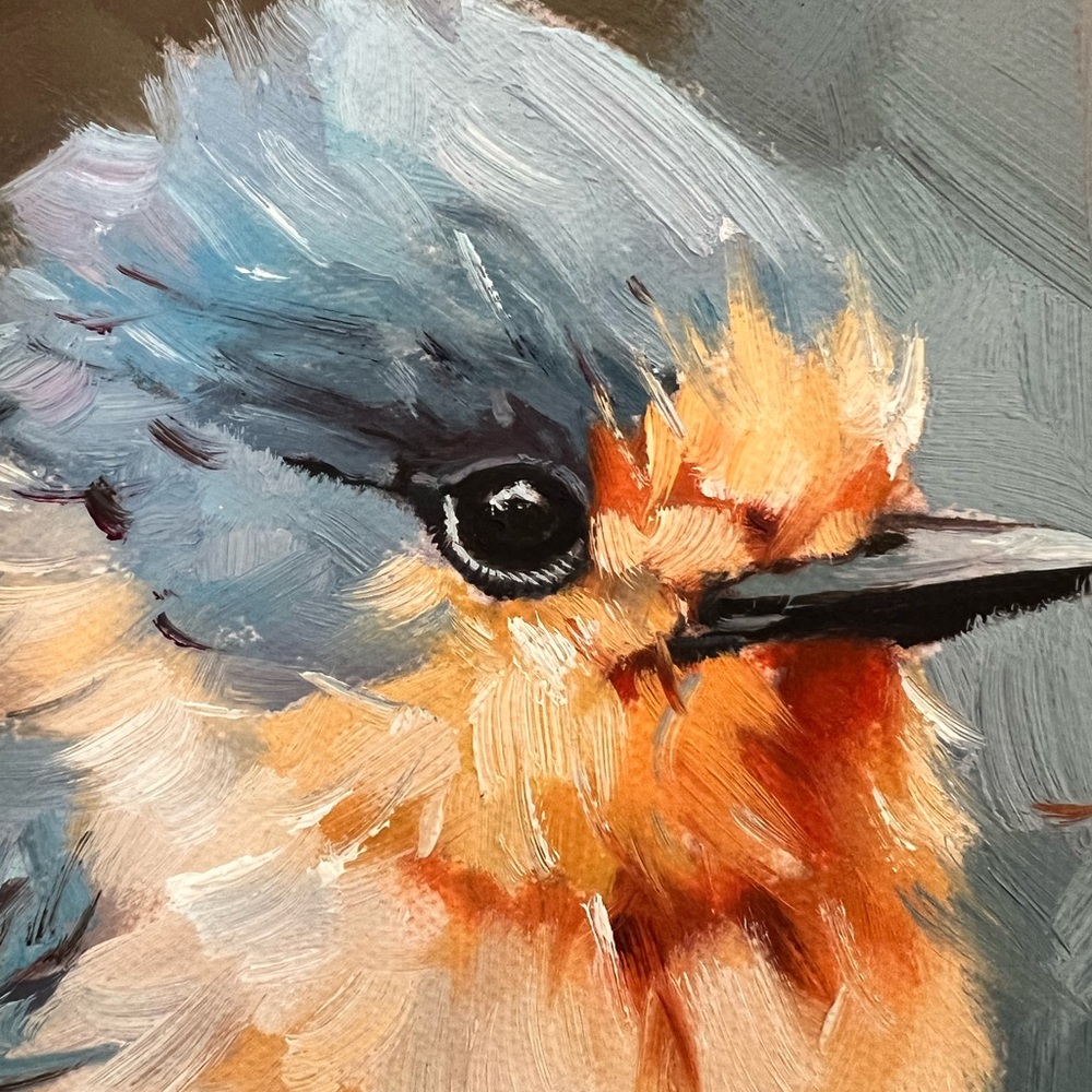 Original Oil painting orange blue bird - Picture 4 of 8